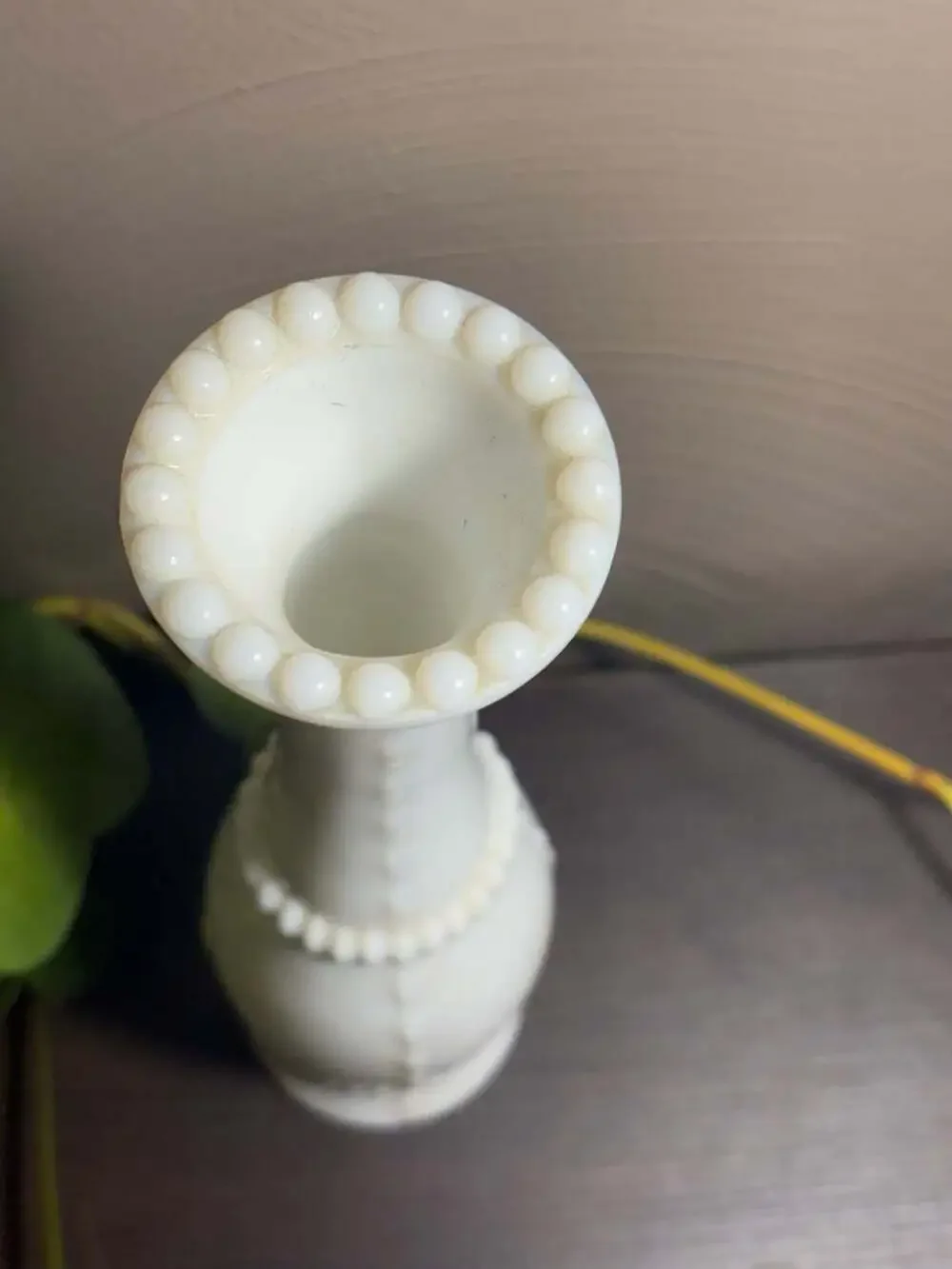 Vintage Milk Glass 10.5 inch Bead and Stitch Design Bud Vase